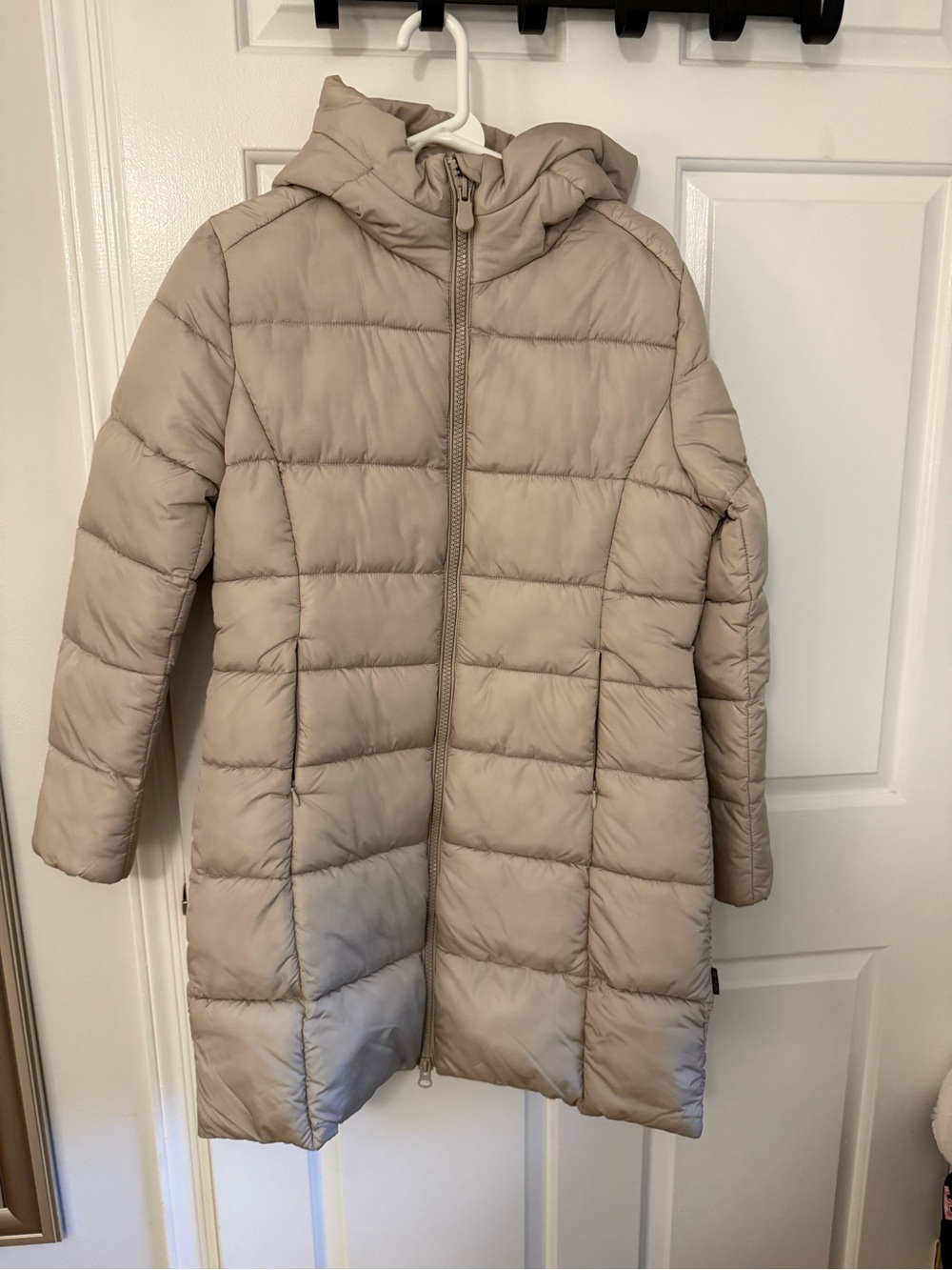 SAVE THE DUCK Women’s 2/M Beige Long Hooded Puffer Coat